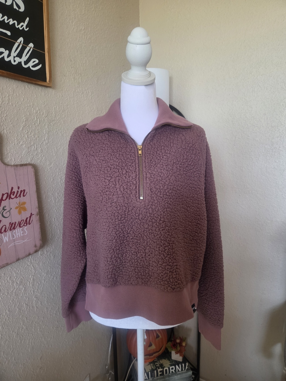 Cozy Zip-Neck Teddy Pullover Jacket - Dusty Rose